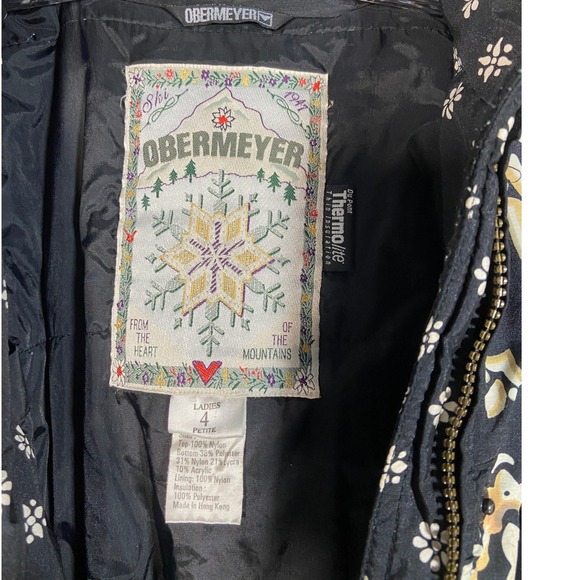 Obermeyer VTG Women's Petite Sz 4 Belted Ski Snow Suit Jumper Black Retro Print - Picture 7 of 16